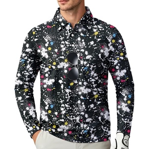 ZITY Long Sleeve Polo Shirts for Men Print Golf Shirts UPF 50+ Lightweight Casual Collared Shirts for Men Work Fish Outdoor(Black Digital Print)