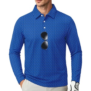 ZITY Long Sleeve Polo Shirts for Men Print Golf Shirts UPF 50+ Lightweight Casual Collared Shirts for Men Work Fish Outdoor(Deep Sea Blue Fish)