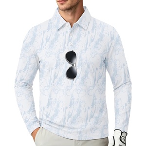 ZITY Long Sleeve Polo Shirts for Men Print Golf Shirts UPF 50+ Lightweight Casual Collared Shirts for Men Work Fish Outdoor(Grayish White Ripples)