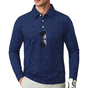 ZITY Long Sleeve Polo Shirts for Men Print Golf Shirts UPF 50+ Lightweight Casual Collared Shirts for Men Work Fish Outdoor(Navy Striped Leave)