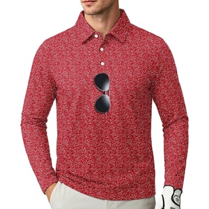 ZITY Long Sleeve Polo Shirts for Men Print Golf Shirts UPF 50+ Lightweight Casual Collared Shirts for Men Work Fish Outdoor(Red Wave)