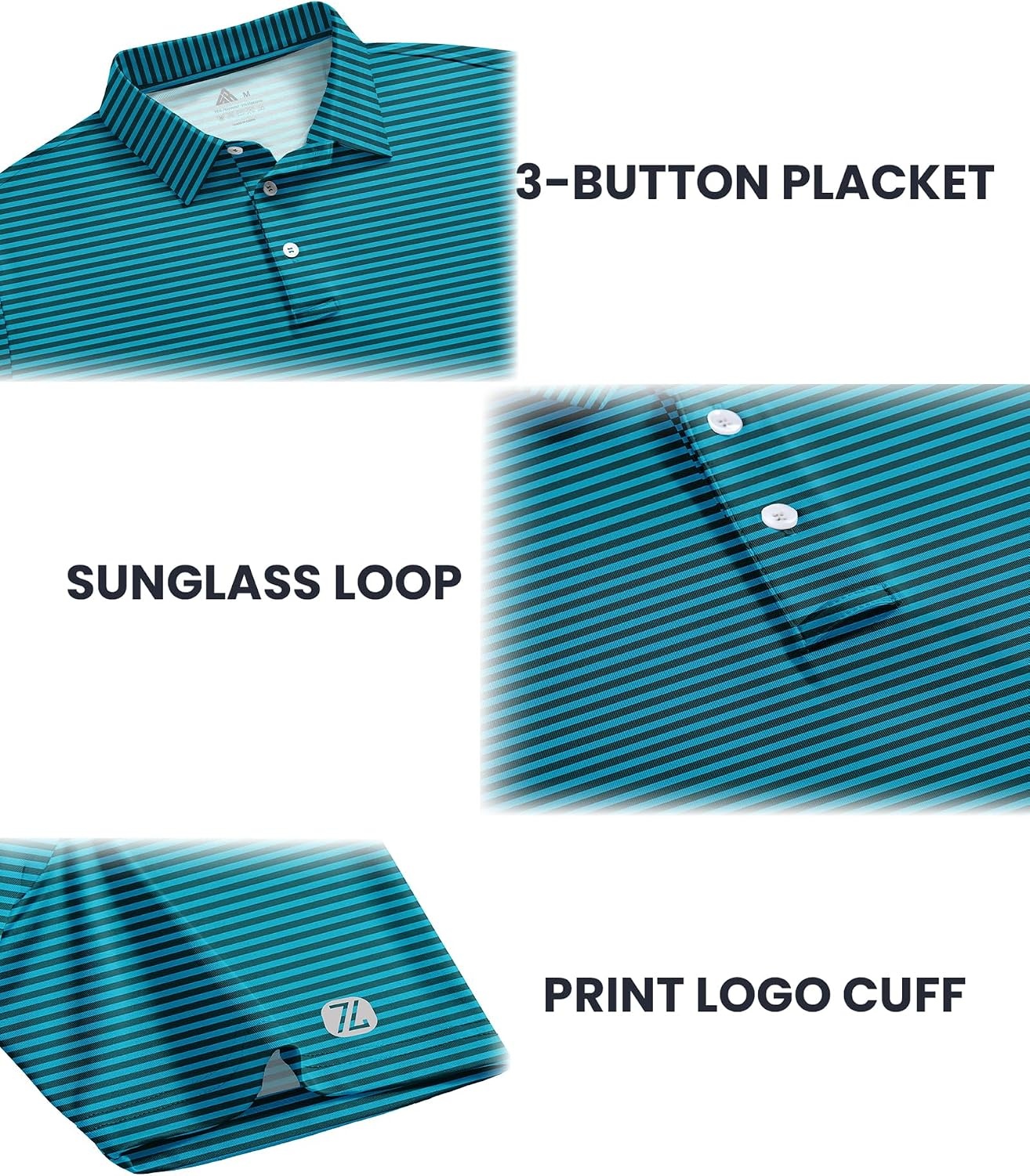 image:imageZITY 3 Pack Golf Shirts for Men Short Sleeve UPF 50 Performance Moisture Wicking Casual Striped Collared Polo ShirtsDark Blue Green Striped