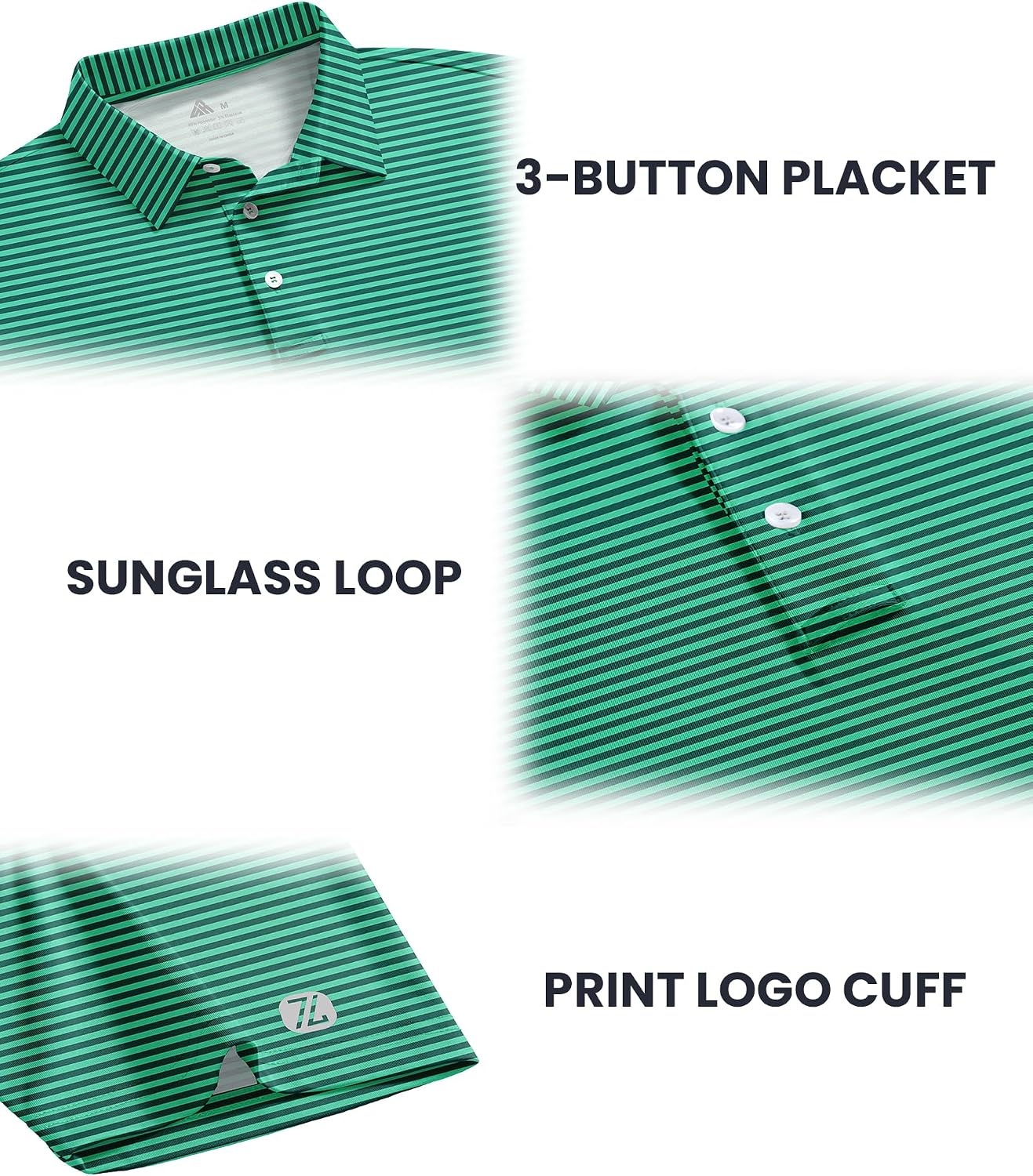 image:imageZITY 3 Pack Golf Shirts for Men Short Sleeve UPF 50 Performance Moisture Wicking Casual Striped Collared Polo ShirtsGreen Striped