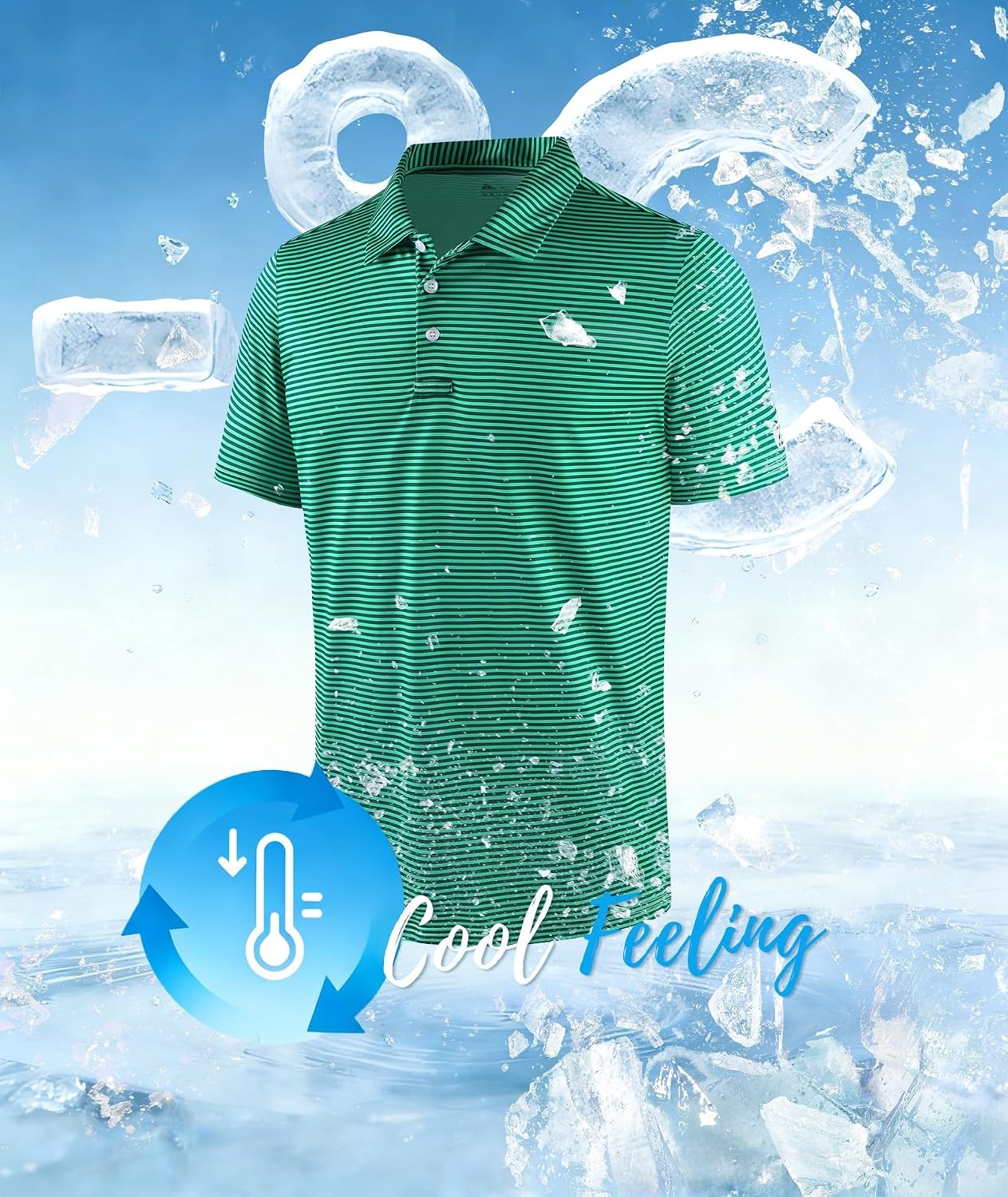 image:imageZITY 3 Pack Golf Shirts for Men Short Sleeve UPF 50 Performance Moisture Wicking Casual Striped Collared Polo ShirtsGreen Striped