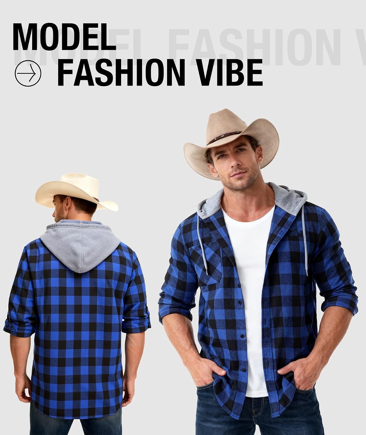image:imageZITY 5 Pack Mens Flannel Hoodie Shirts Button Down Long Sleeve Casual Stylish Plaid Hooded Shirt with PocketBlack White White Blue Navy White Navy Blue