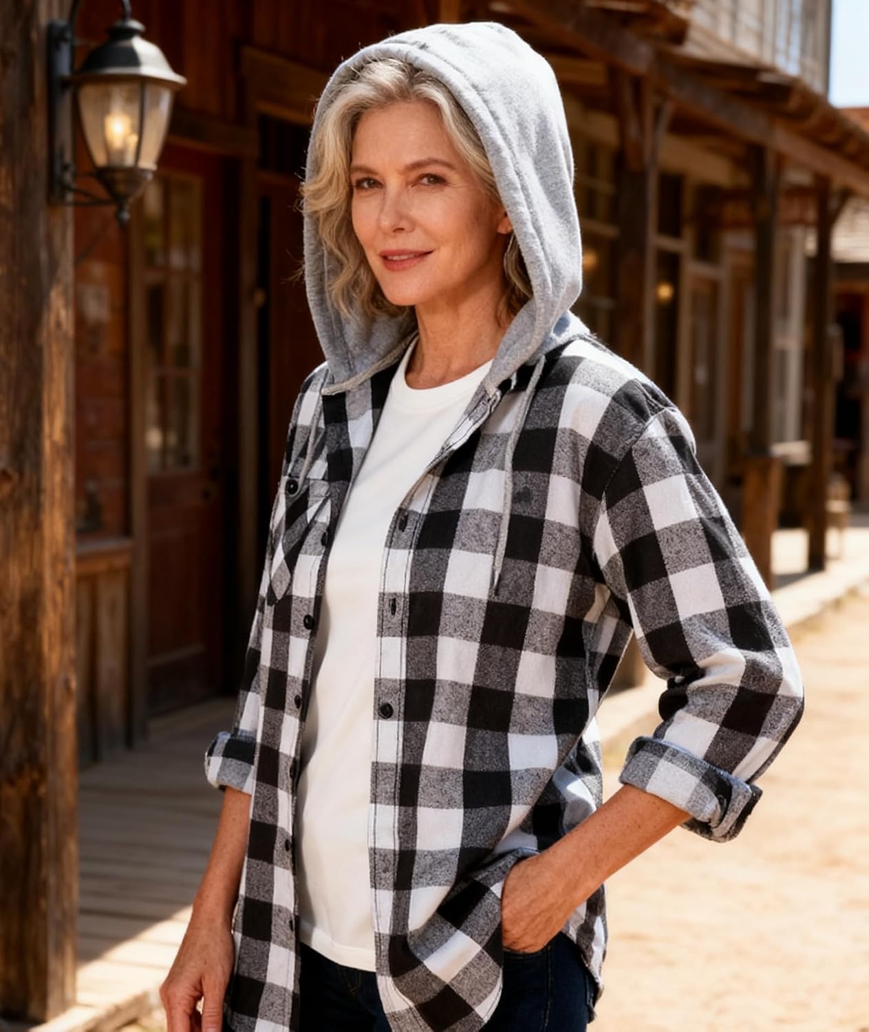 image:imageZITY 5 Pack Mens Flannel Hoodie Shirts Button Down Long Sleeve Casual Stylish Plaid Hooded Shirt with PocketBlack White White Blue Navy White Navy Blue