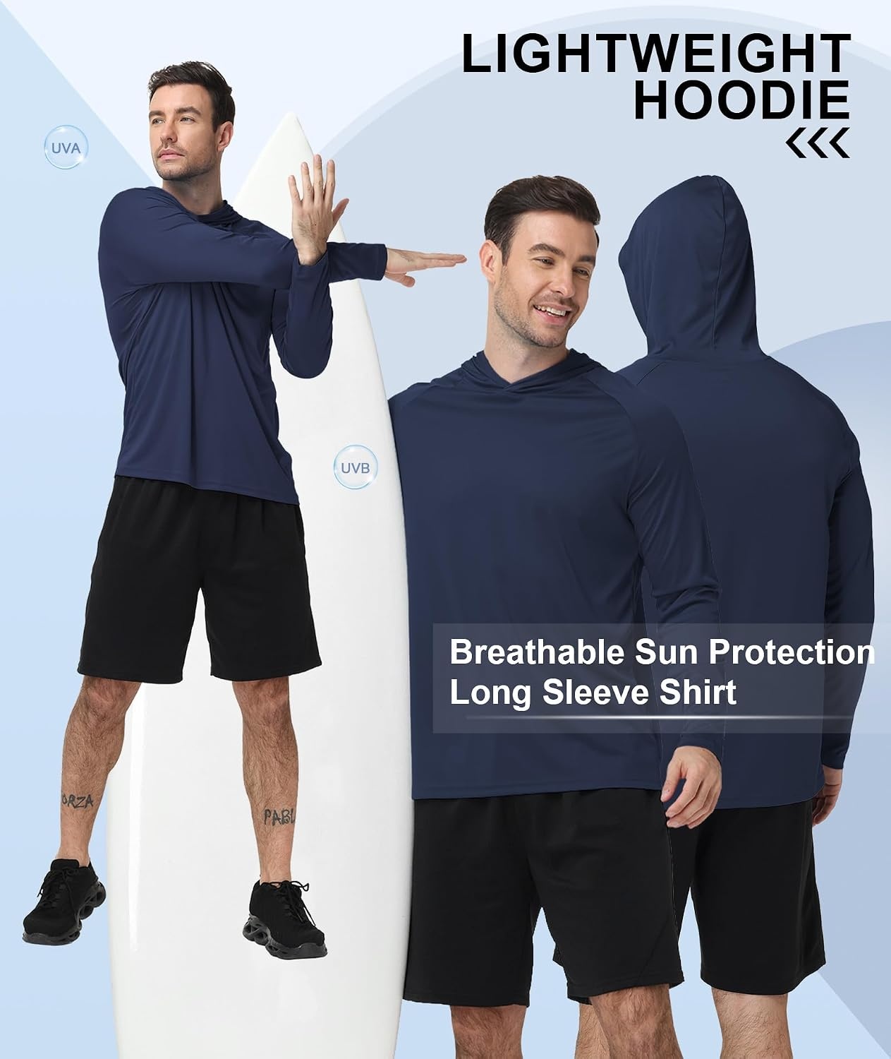 image:imageZITY 5 Pack Mens UPF 50 Hoodie Shirts Sun Protection Fishing Shirt Fast Dry Lightweight for Athletic Hiking WorkoutNavyLight BlueWhiteLight GrayBlack