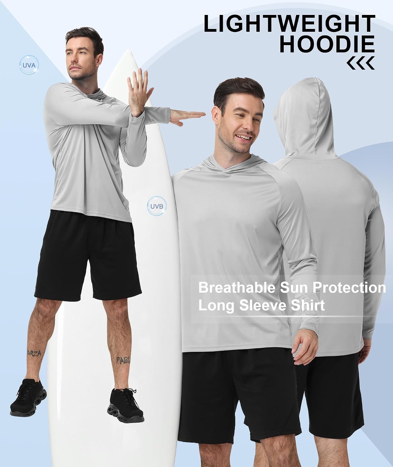 image:imageZITY 5 Pack Mens UPF 50 Hoodie Shirts Sun Protection Fishing Shirt Fast Dry Lightweight for Athletic Hiking WorkoutWhiteLight GrayLight GrayLight BlueLight Blue