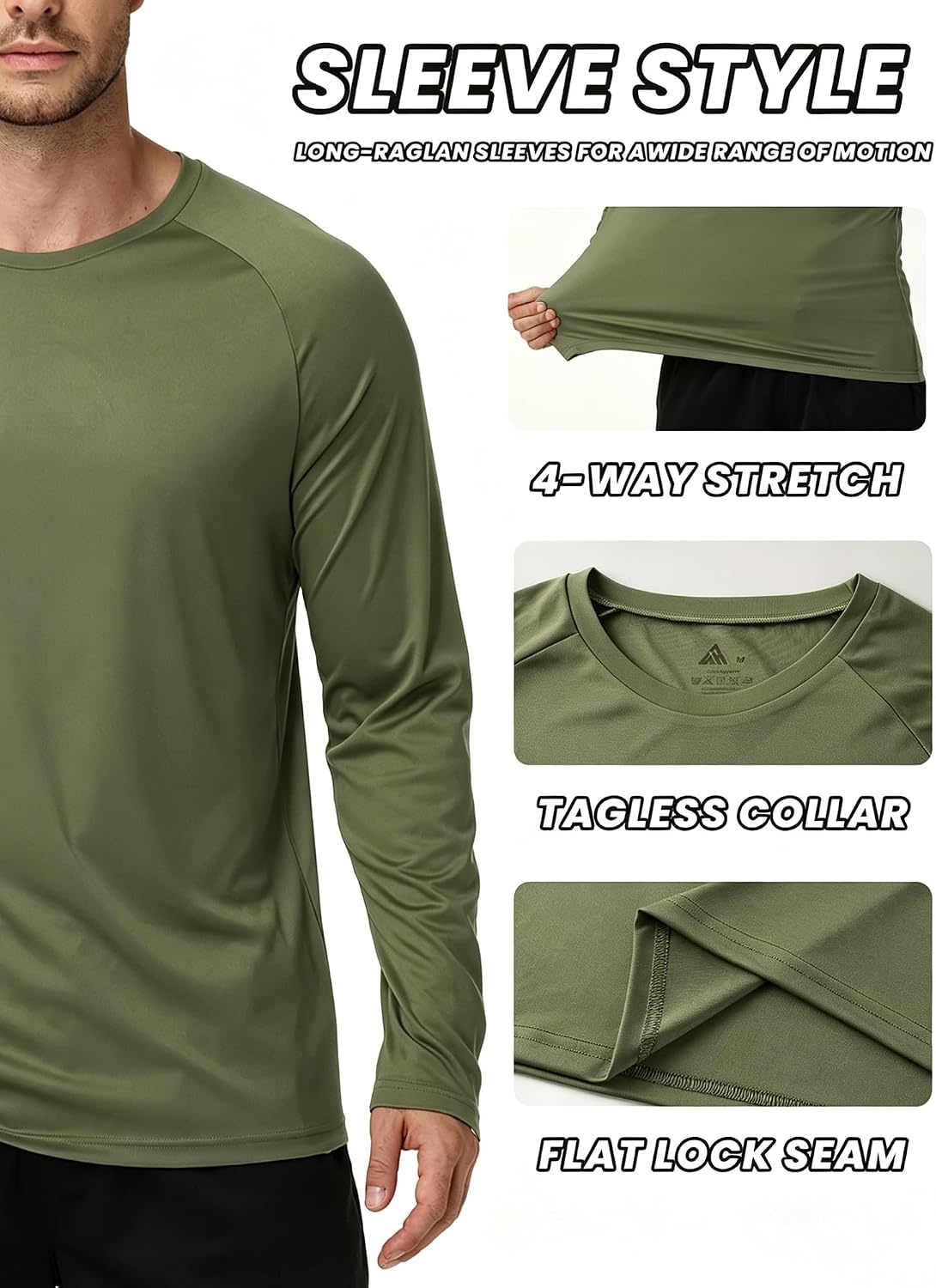 image:imageZITY 7 Pack Long Sleeve Shirts for Men UPF 50 Sun Protection TShirt Active Crew Neck Tee Workout Tops7packarmygreenWineredLightgrayDarkgrayBlackDarkblueNeongreen