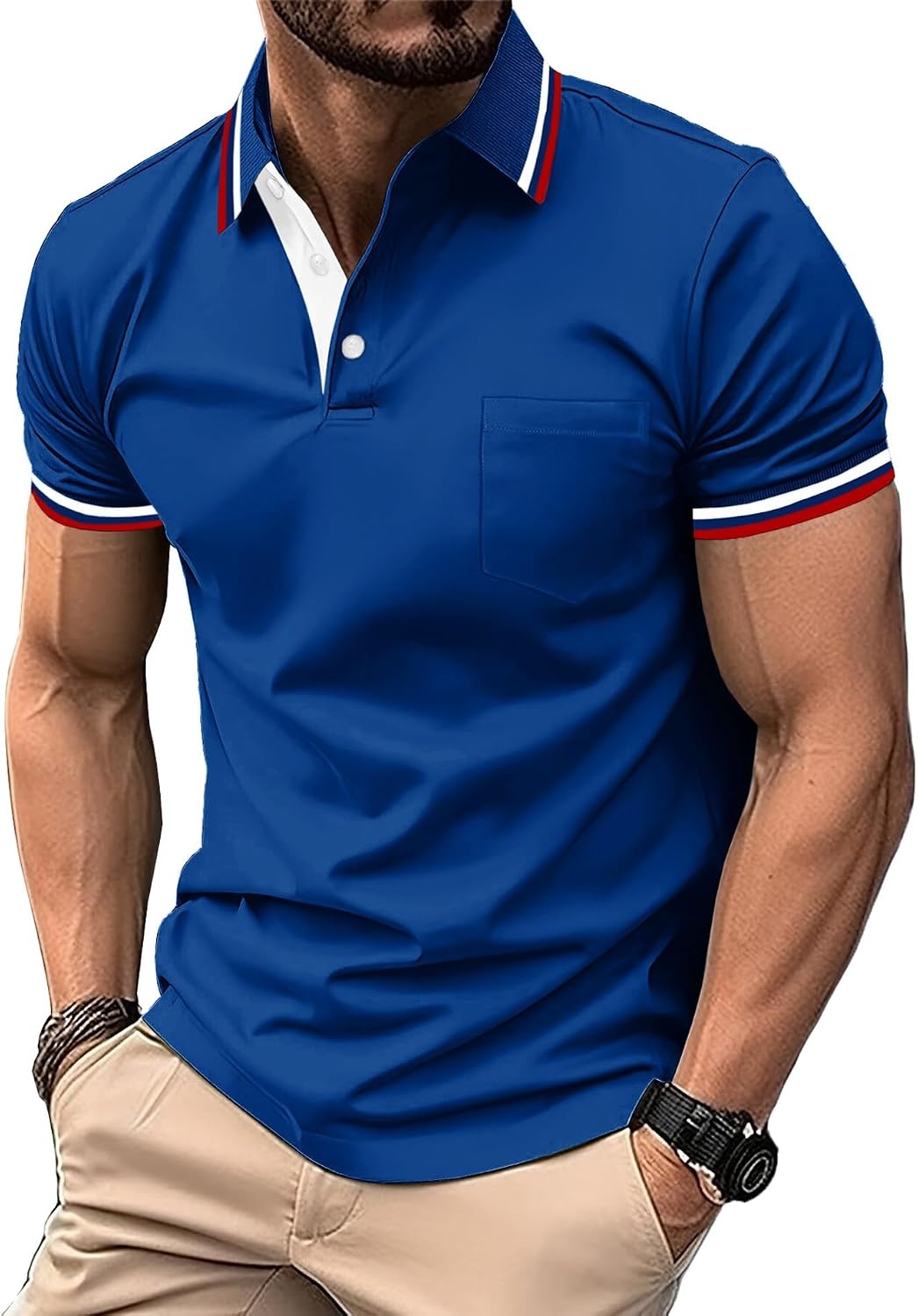 image:imageZITY Men Polo Shirts Short Sleeve with Pocket Golf Polo Wicking Shirts for Men Casual Collared TShirtsOne Blue