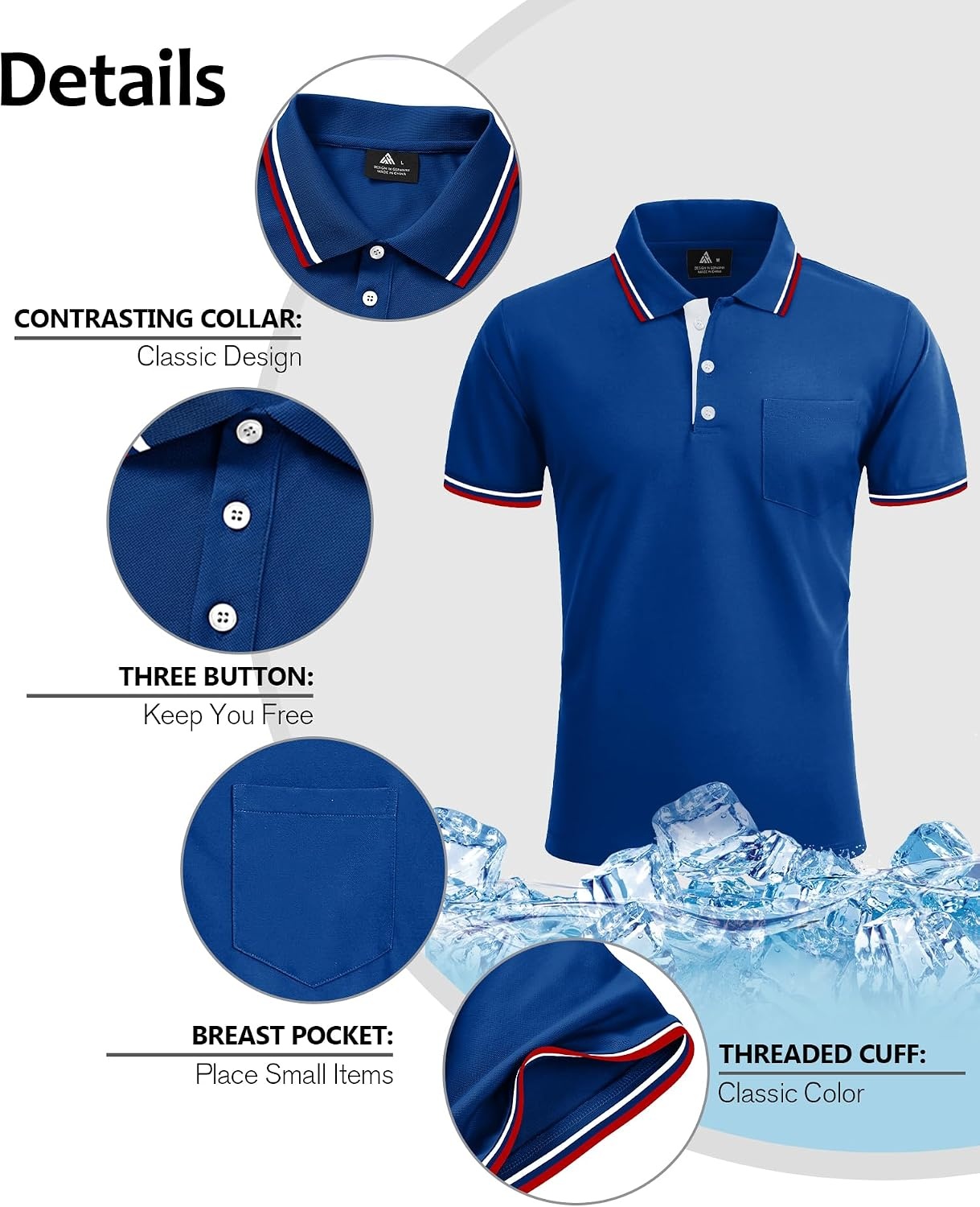 image:imageZITY Men Polo Shirts Short Sleeve with Pocket Golf Polo Wicking Shirts for Men Casual Collared TShirtsOne Blue