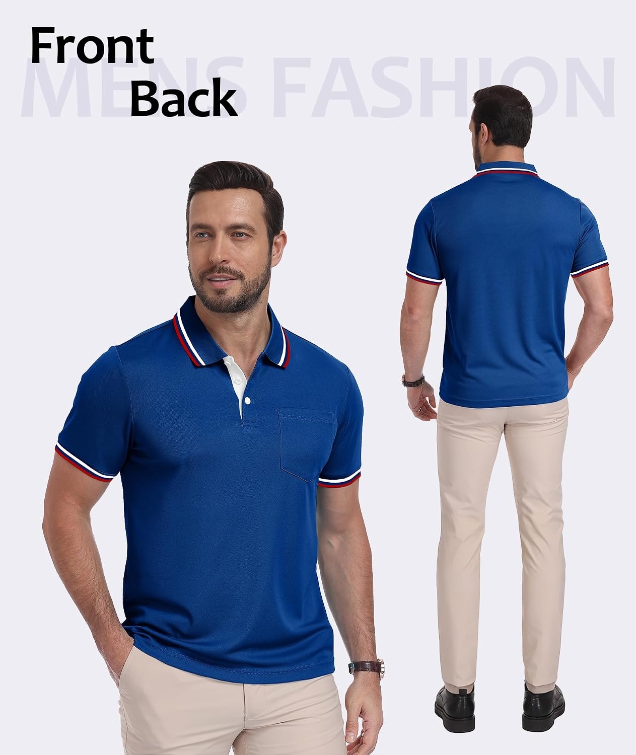 image:imageZITY Men Polo Shirts Short Sleeve with Pocket Golf Polo Wicking Shirts for Men Casual Collared TShirtsOne Blue