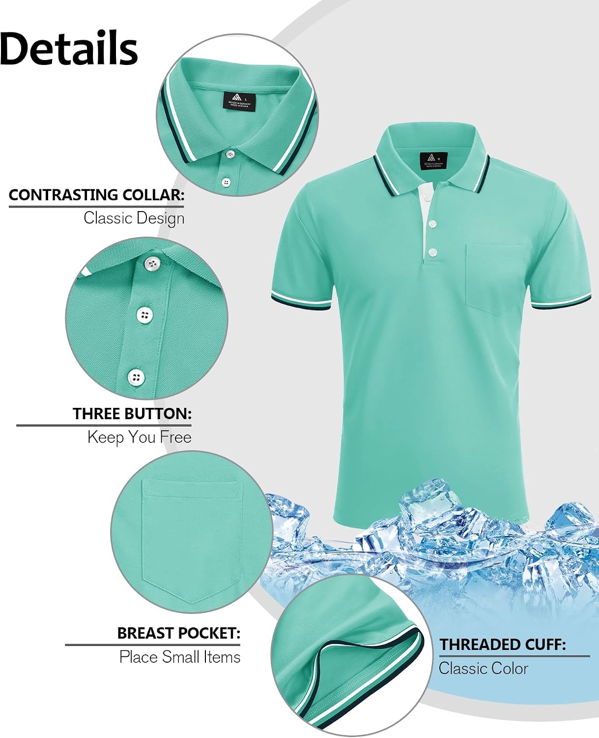 image:imageZITY Men Polo Shirts Short Sleeve with Pocket Golf Polo Wicking Shirts for Men Casual Collared TShirtsOne Bright Blue