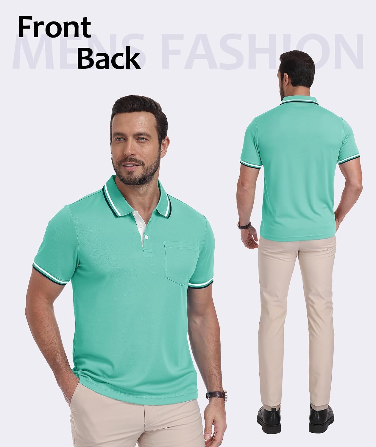 image:imageZITY Men Polo Shirts Short Sleeve with Pocket Golf Polo Wicking Shirts for Men Casual Collared TShirtsOne Bright Blue