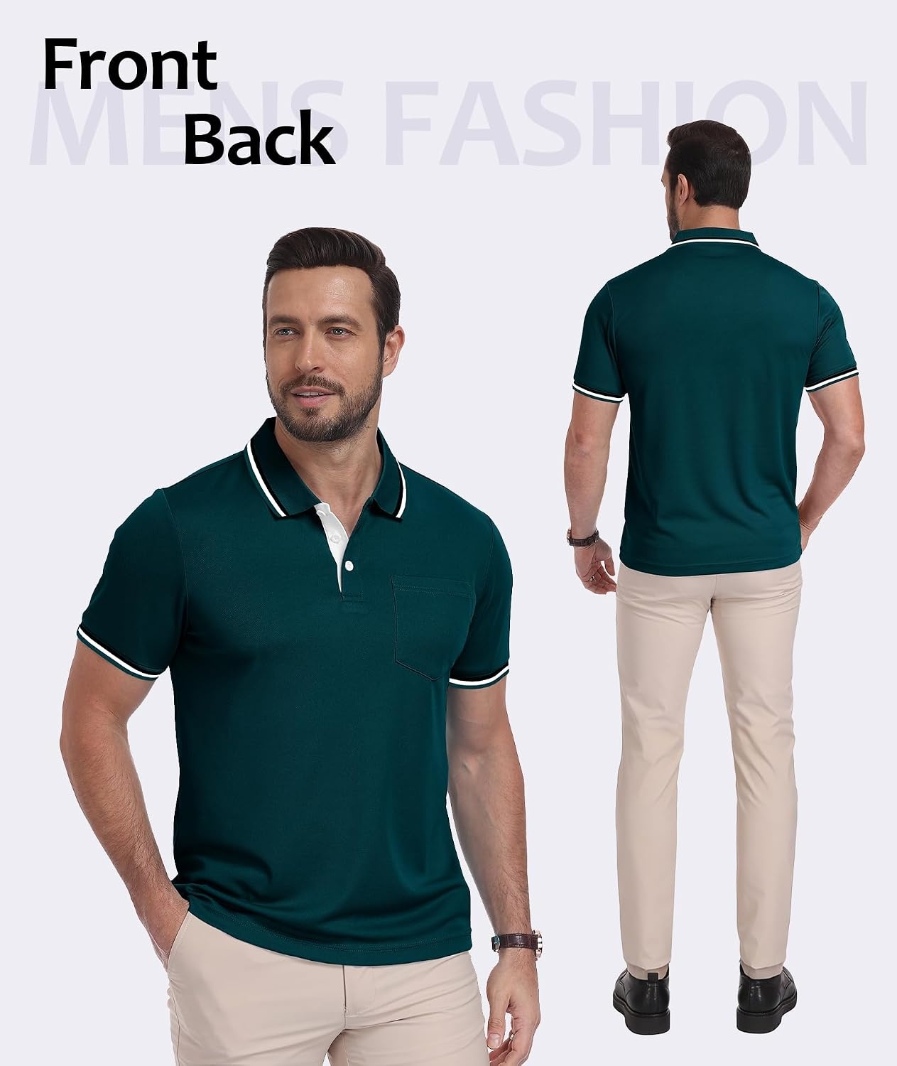image:imageZITY Men Polo Shirts Short Sleeve with Pocket Golf Polo Wicking Shirts for Men Casual Collared TShirtsOne Darkblue