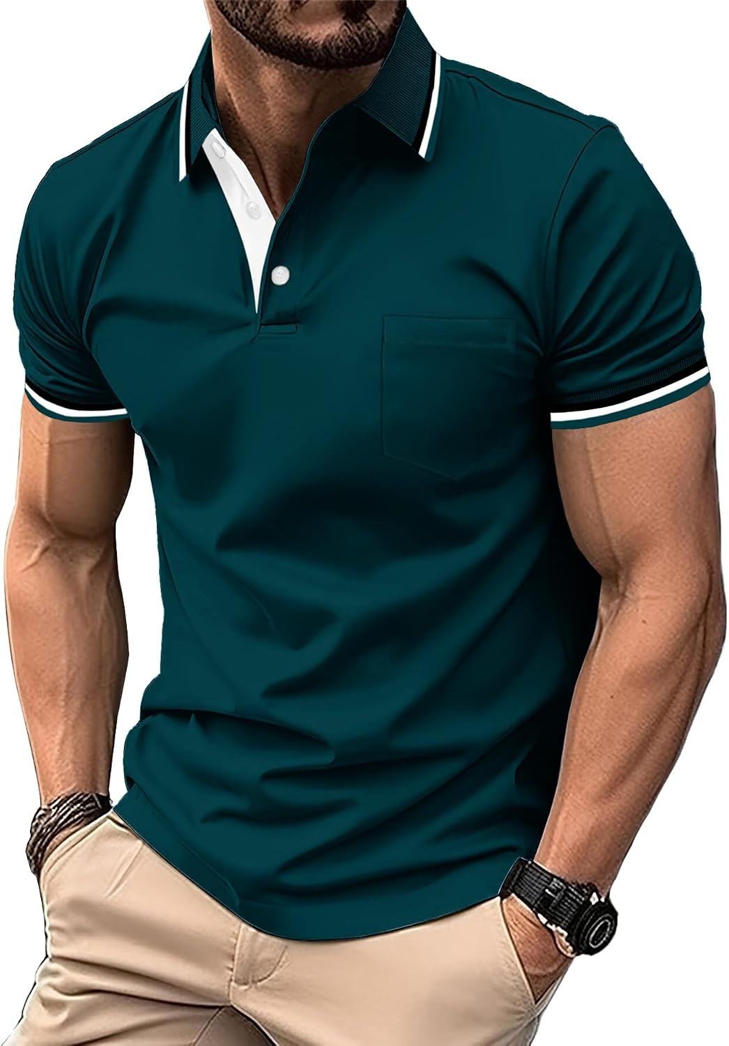 image:imageZITY Men Polo Shirts Short Sleeve with Pocket Golf Polo Wicking Shirts for Men Casual Collared TShirtsOne Darkblue