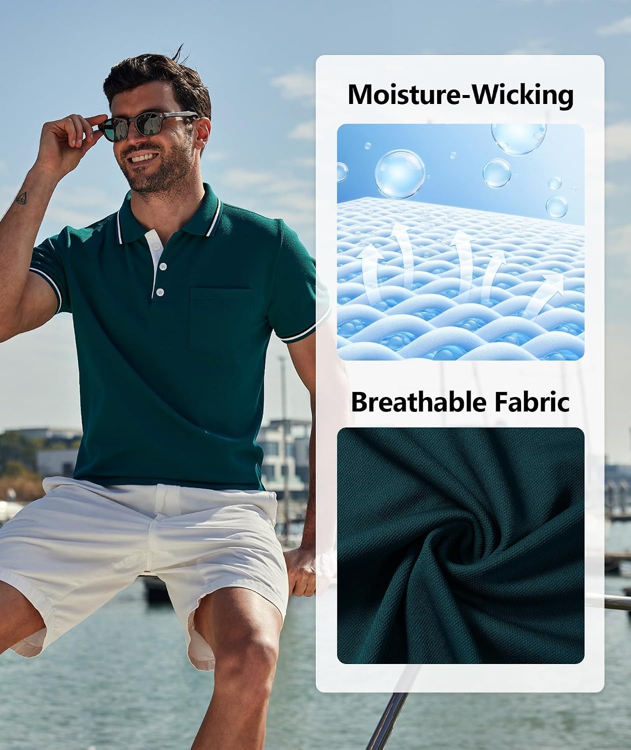 image:imageZITY Men Polo Shirts Short Sleeve with Pocket Golf Polo Wicking Shirts for Men Casual Collared TShirtsOne Darkblue
