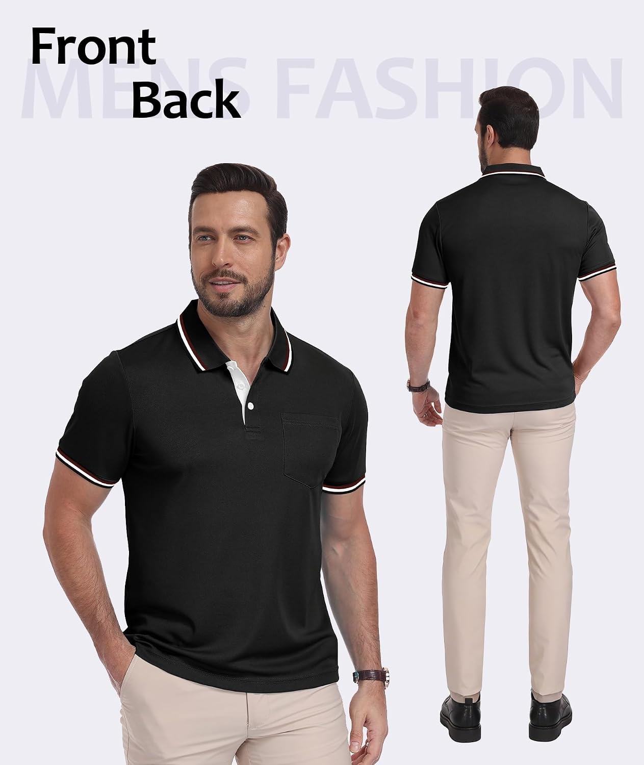 image:imageZITY Men Polo Shirts Short Sleeve with Pocket Golf Polo Wicking Shirts for Men Casual Collared TShirtsOne Grey