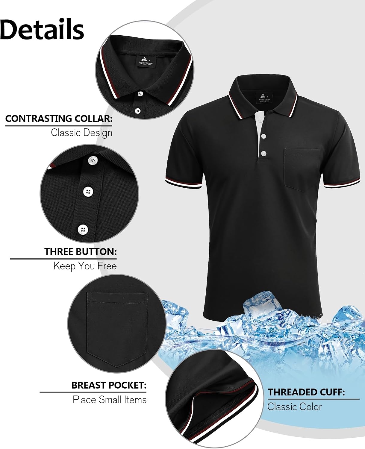 image:imageZITY Men Polo Shirts Short Sleeve with Pocket Golf Polo Wicking Shirts for Men Casual Collared TShirtsOne Grey