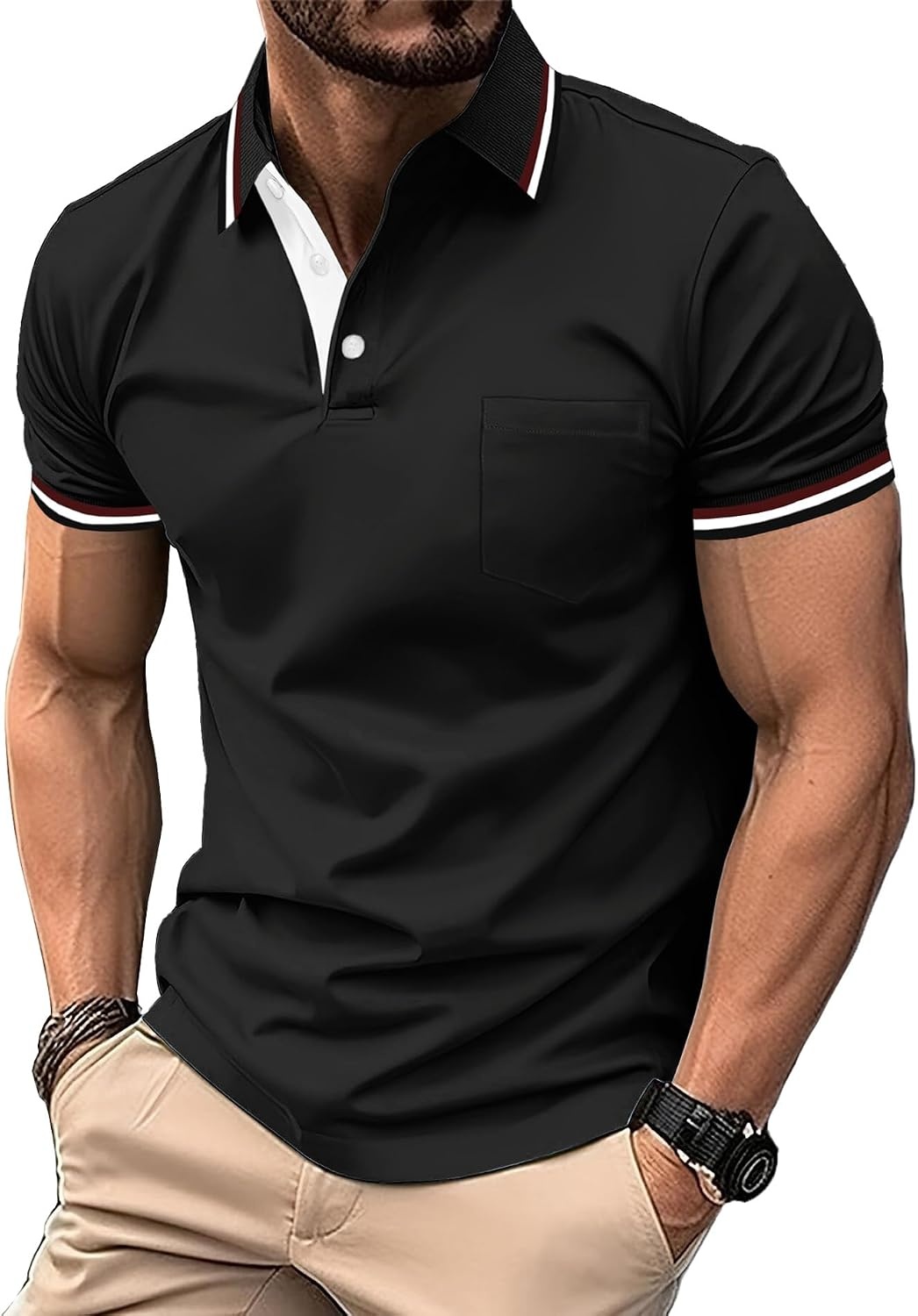 image:imageZITY Men Polo Shirts Short Sleeve with Pocket Golf Polo Wicking Shirts for Men Casual Collared TShirtsOne Grey