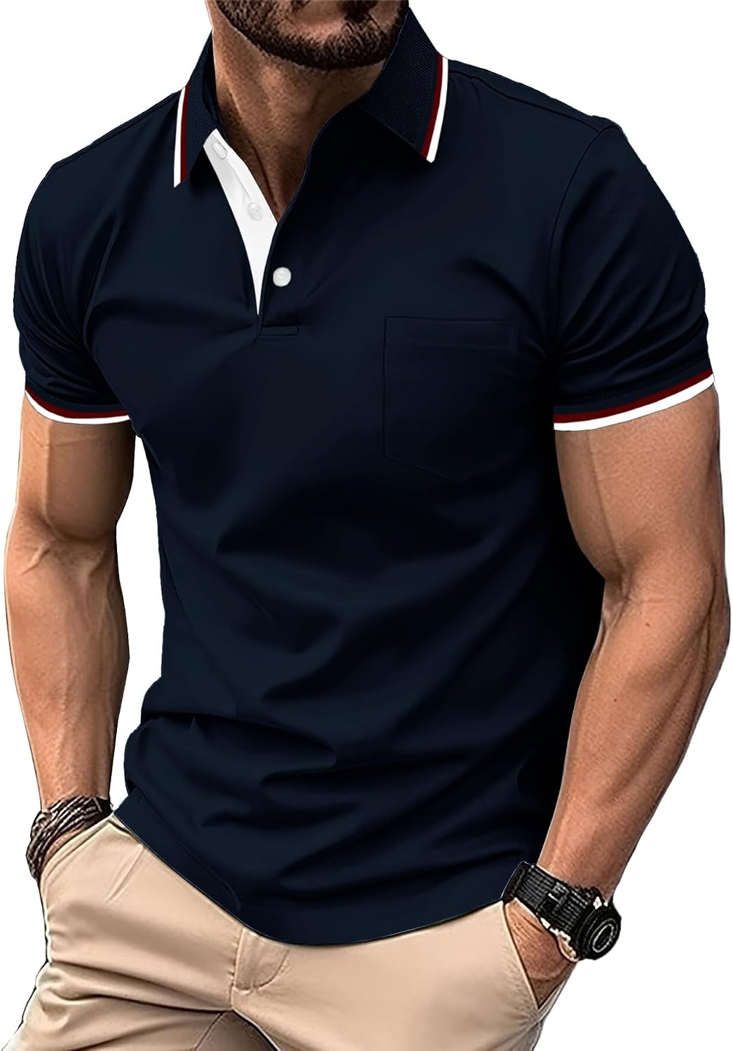 image:imageZITY Men Polo Shirts Short Sleeve with Pocket Golf Polo Wicking Shirts for Men Casual Collared TShirtsOne Navy