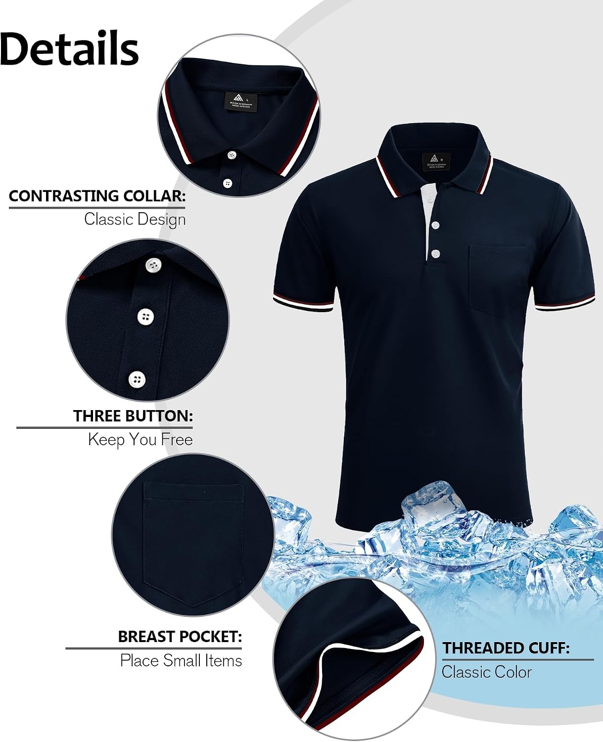 image:imageZITY Men Polo Shirts Short Sleeve with Pocket Golf Polo Wicking Shirts for Men Casual Collared TShirtsOne Navy