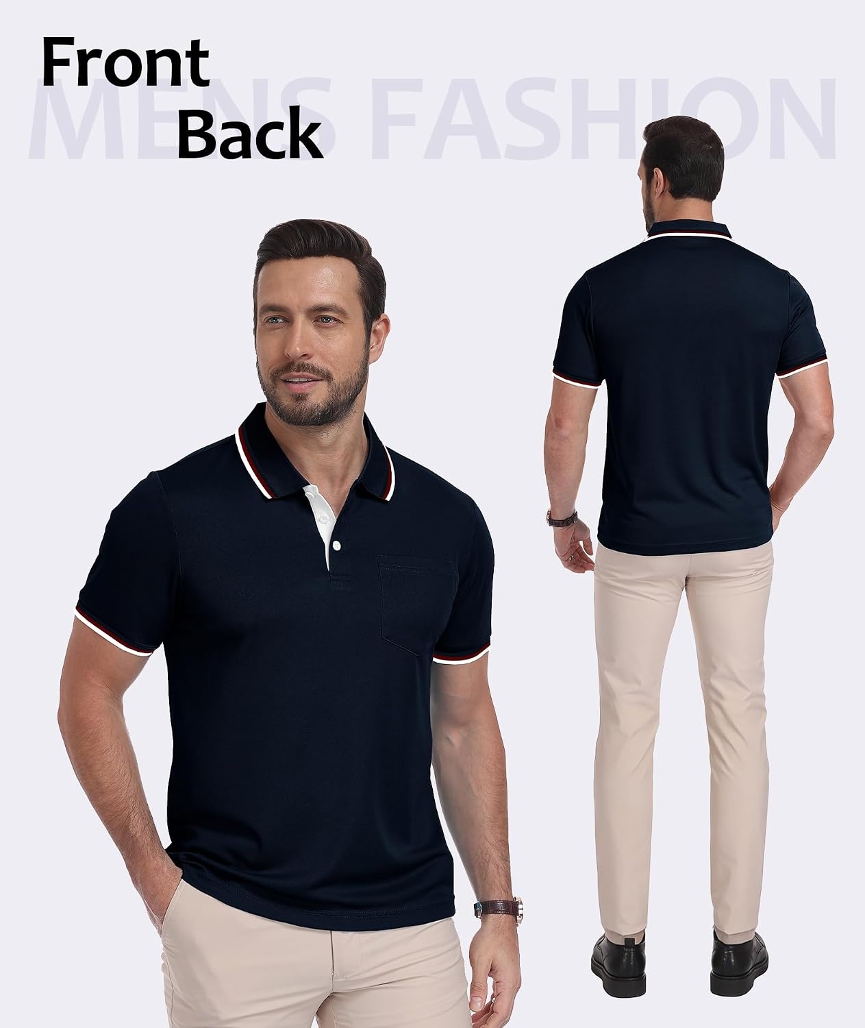 image:imageZITY Men Polo Shirts Short Sleeve with Pocket Golf Polo Wicking Shirts for Men Casual Collared TShirtsOne Navy
