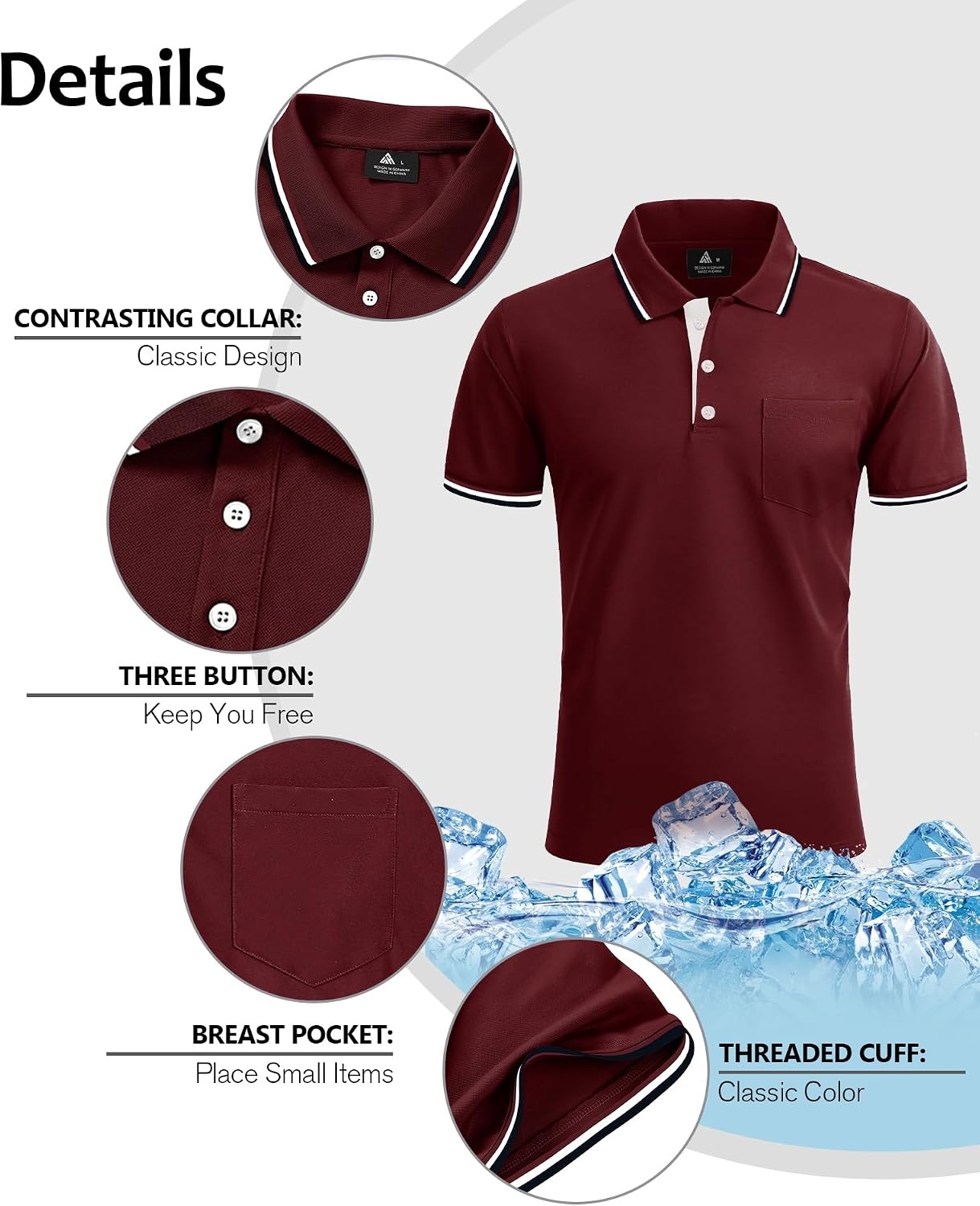 image:imageZITY Men Polo Shirts Short Sleeve with Pocket Golf Polo Wicking Shirts for Men Casual Collared TShirtsOne Red