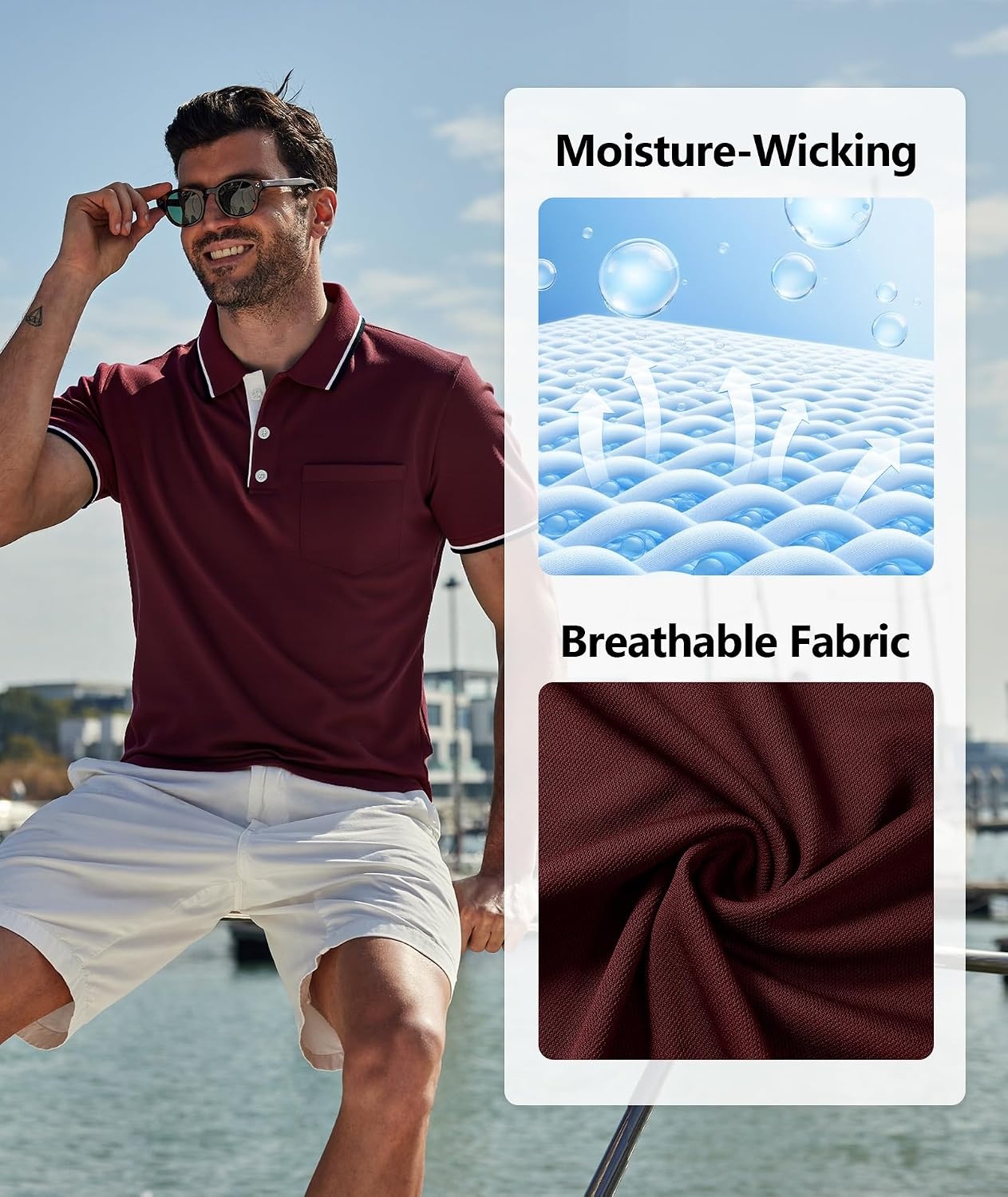 image:imageZITY Men Polo Shirts Short Sleeve with Pocket Golf Polo Wicking Shirts for Men Casual Collared TShirtsOne Red