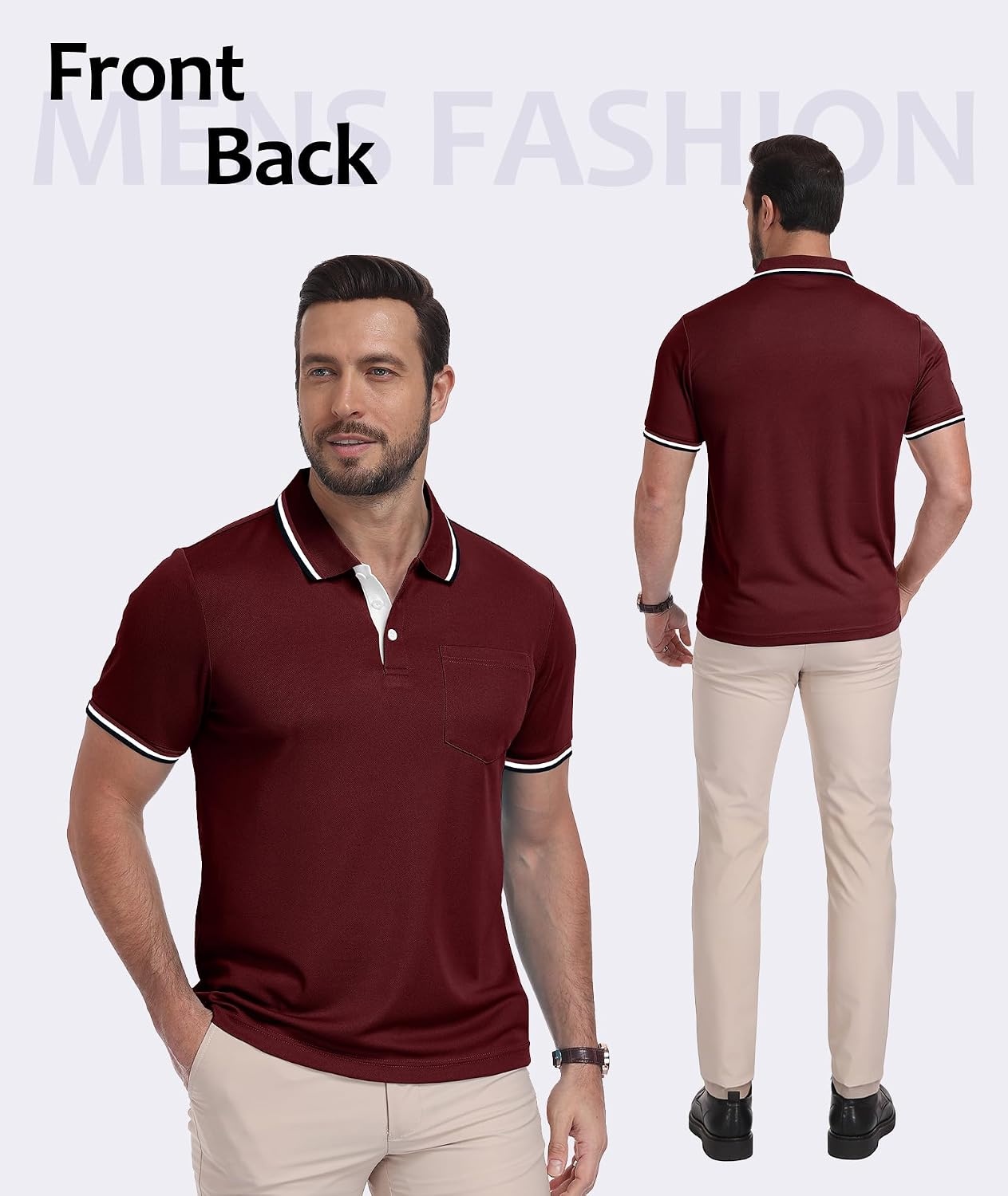 image:imageZITY Men Polo Shirts Short Sleeve with Pocket Golf Polo Wicking Shirts for Men Casual Collared TShirtsOne Red