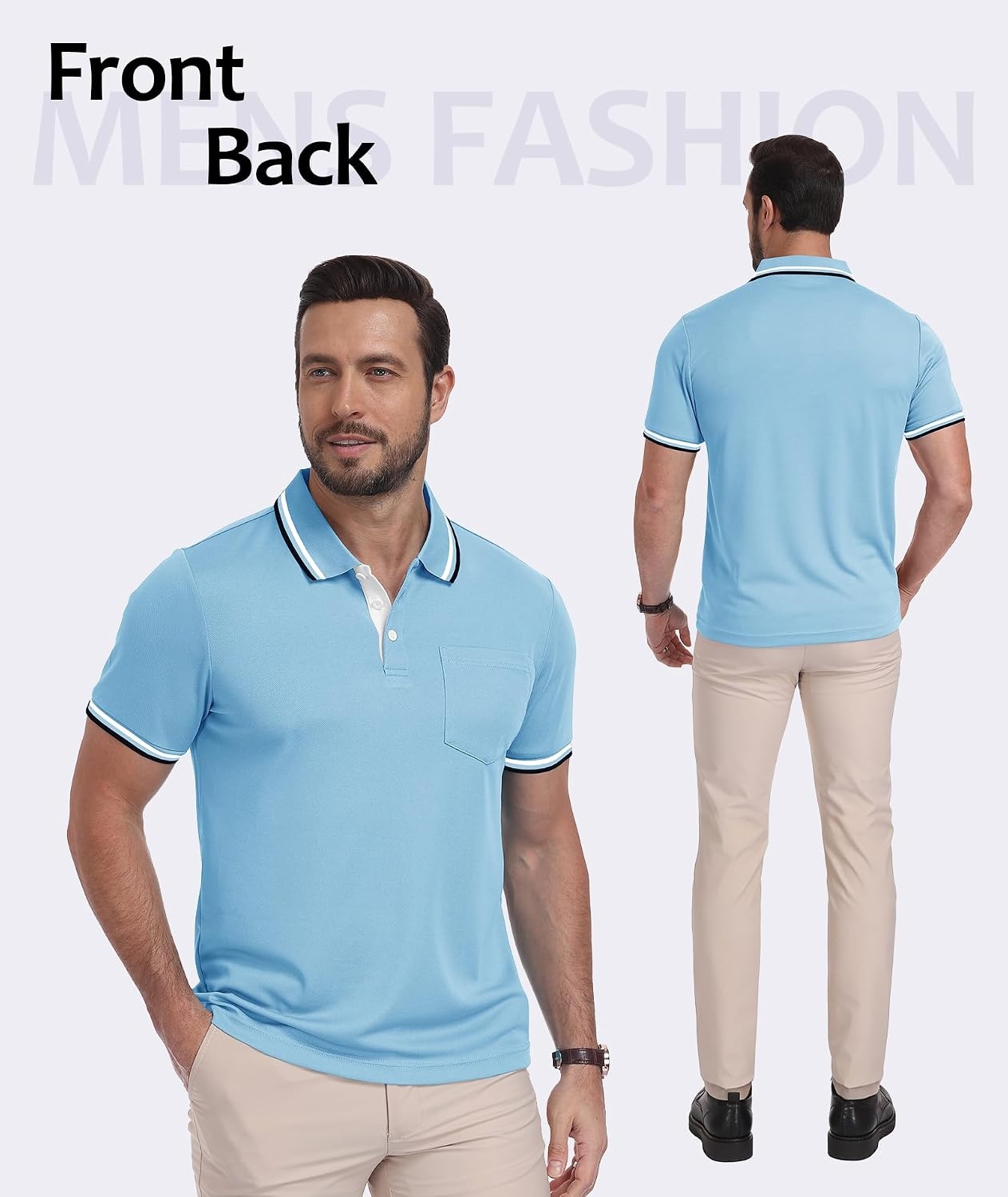 image:imageZITY Men Polo Shirts Short Sleeve with Pocket Golf Polo Wicking Shirts for Men Casual Collared TShirtsOne Sky Blue
