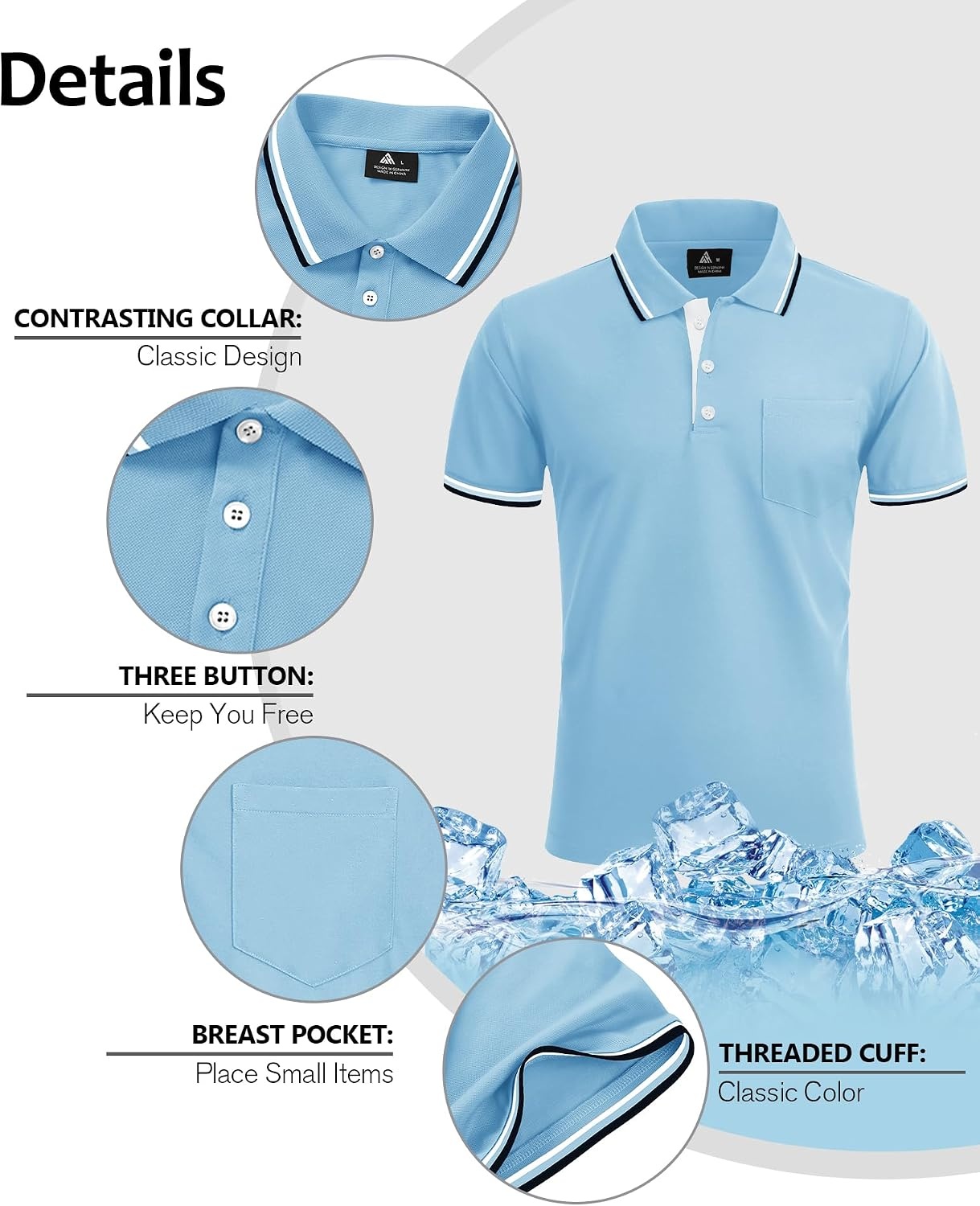 image:imageZITY Men Polo Shirts Short Sleeve with Pocket Golf Polo Wicking Shirts for Men Casual Collared TShirtsOne Sky Blue