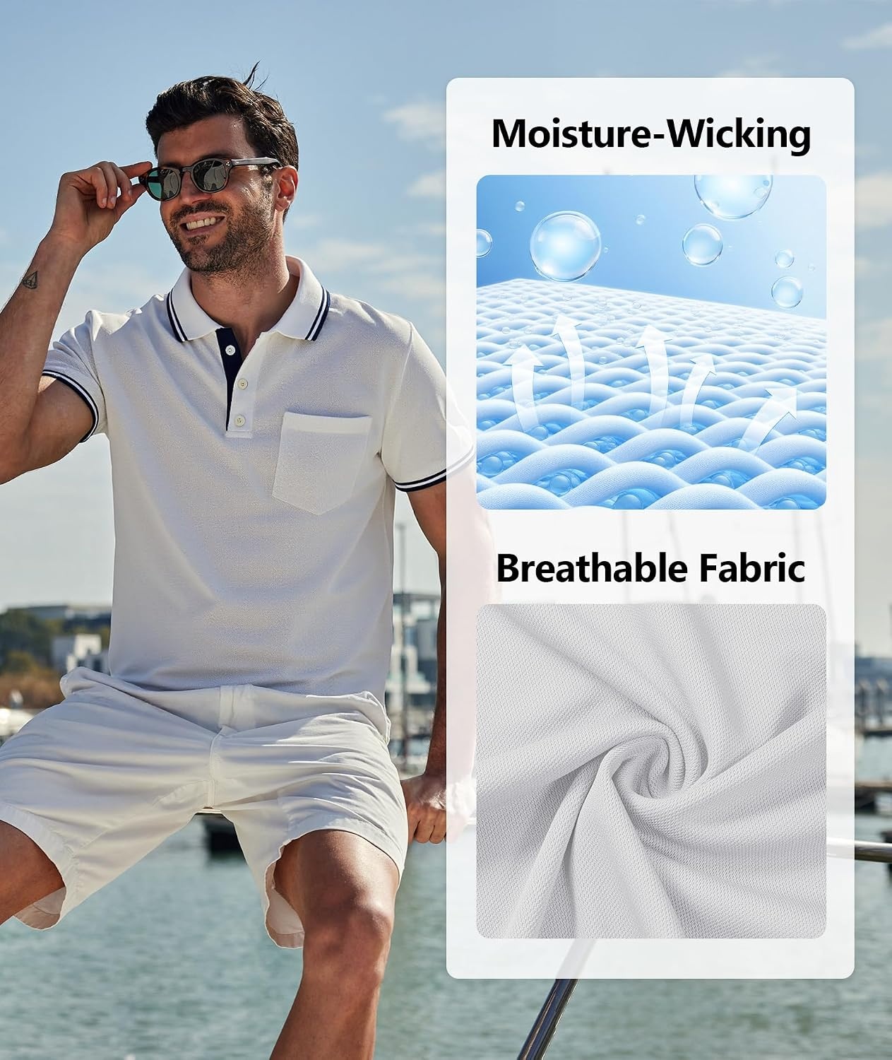 image:imageZITY Men Polo Shirts Short Sleeve with Pocket Golf Polo Wicking Shirts for Men Casual Collared TShirtsOne White