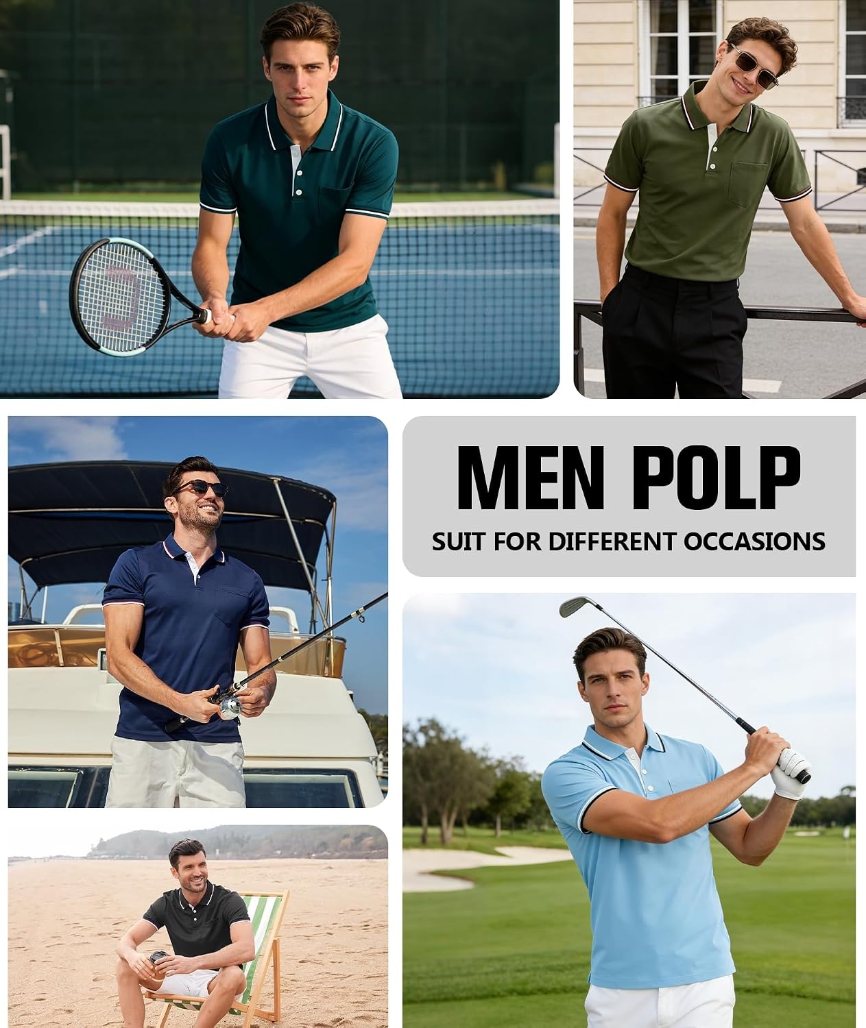 image:imageZITY Men Polo Shirts Short Sleeve with Pocket Golf Polo Wicking Shirts for Men Casual Collared TShirtsOne White