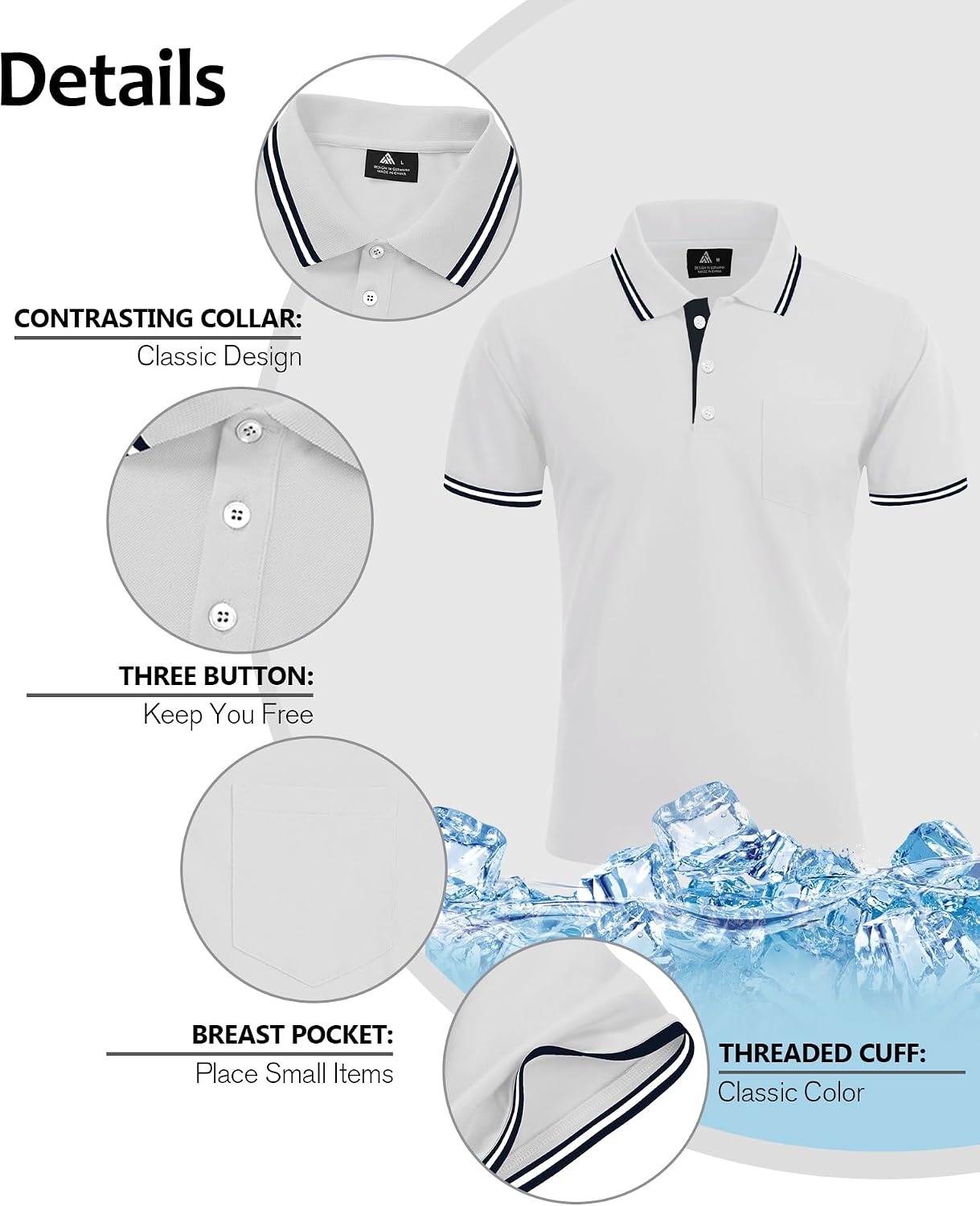 image:imageZITY Men Polo Shirts Short Sleeve with Pocket Golf Polo Wicking Shirts for Men Casual Collared TShirtsOne White