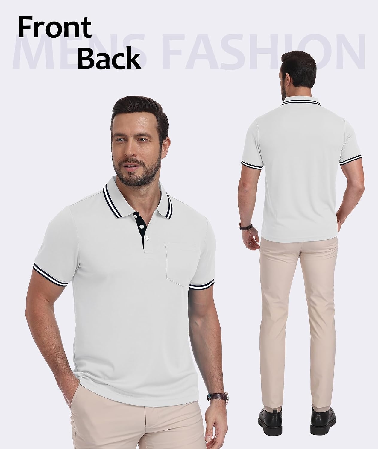 image:imageZITY Men Polo Shirts Short Sleeve with Pocket Golf Polo Wicking Shirts for Men Casual Collared TShirtsOne White