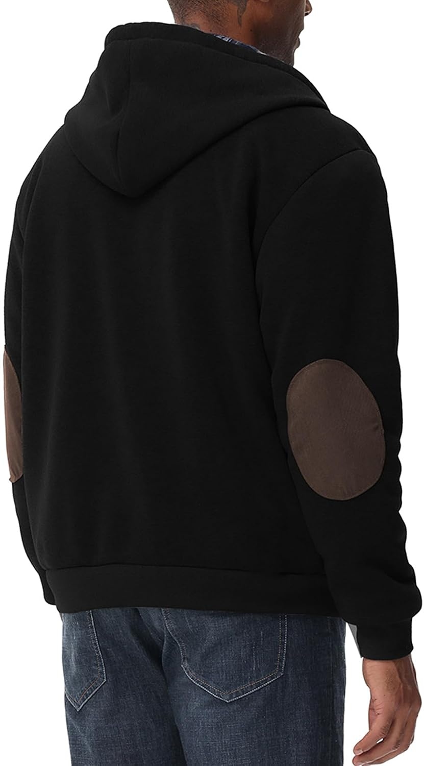 image:imageZITY Mens Flannel Plaid Lined Hoodies Zip Up Heavyweight Sweatshirt Winter Warm Thick CoatBlack