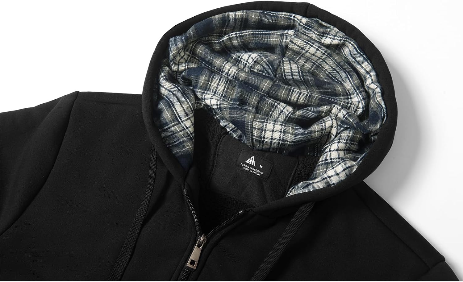 image:imageZITY Mens Flannel Plaid Lined Hoodies Zip Up Heavyweight Sweatshirt Winter Warm Thick CoatBlack