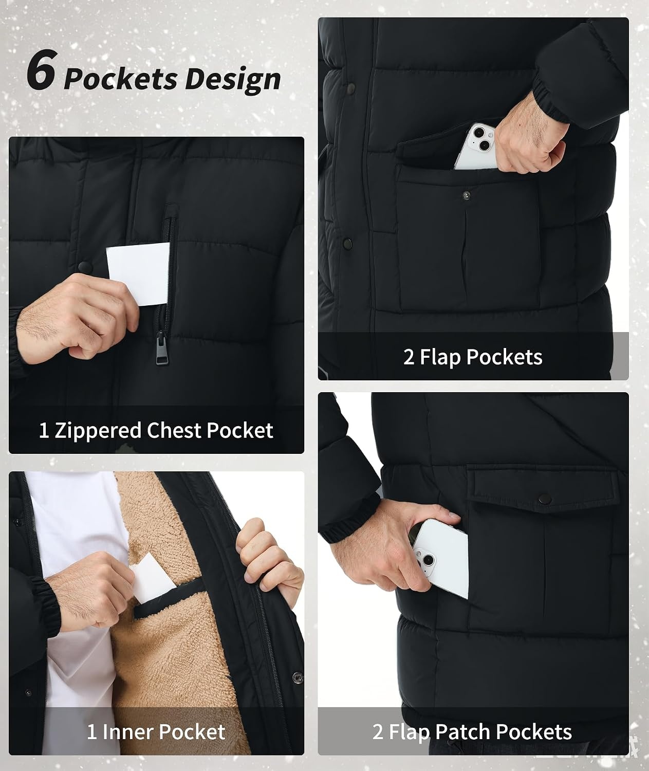 image:imageZITY Mens Winter Jacket Thicken Sherpa Lined Fleece Parka Long Outerwear Fur Coats WaterResistant Windproof Hooded JacketsCharcoal Black