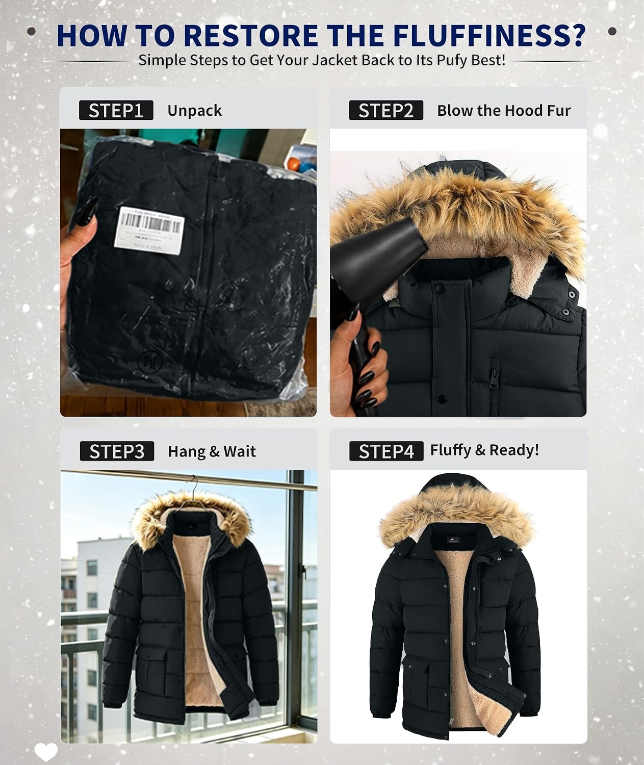 image:imageZITY Mens Winter Jacket Thicken Sherpa Lined Fleece Parka Long Outerwear Fur Coats WaterResistant Windproof Hooded JacketsCharcoal Black