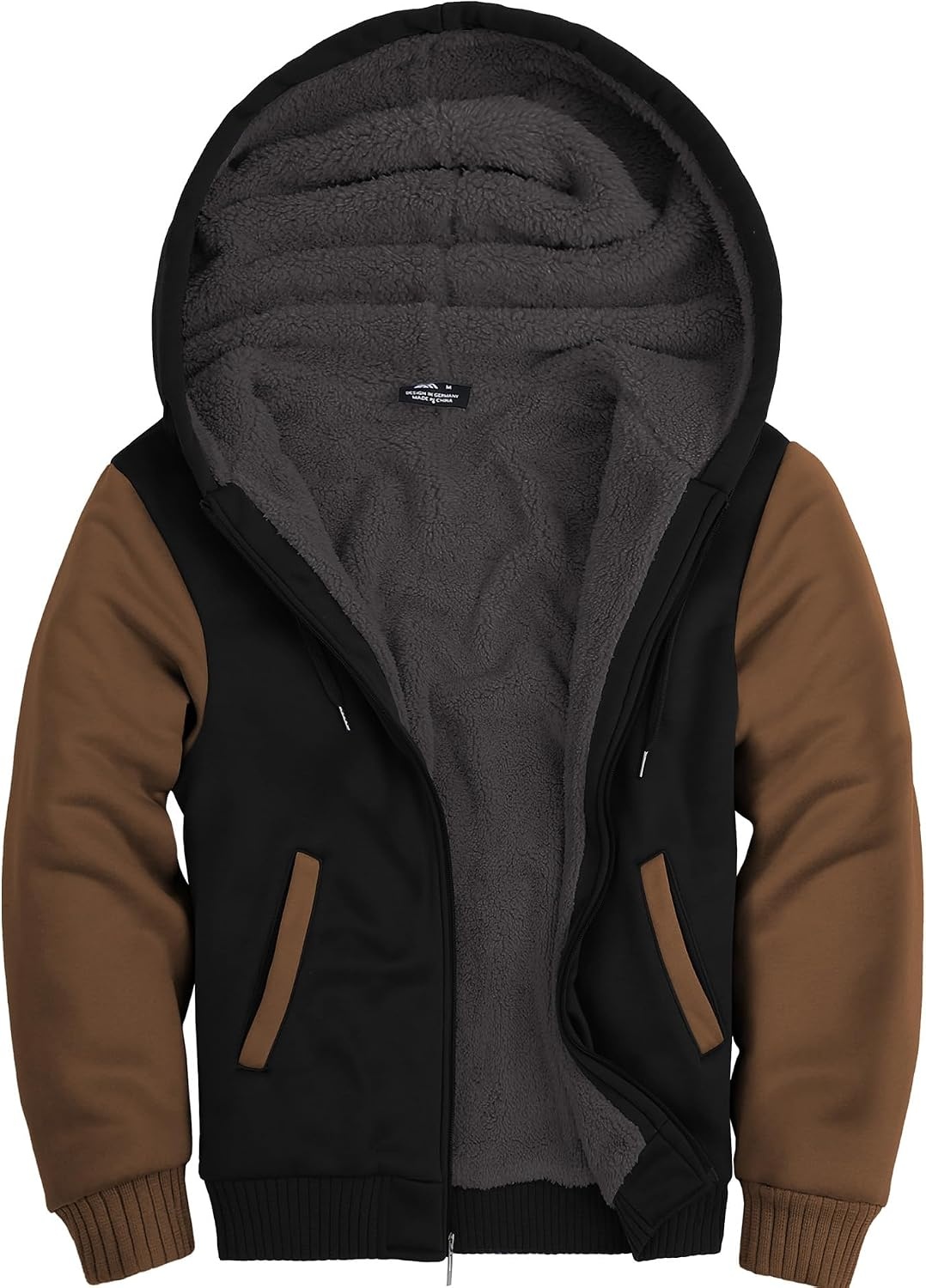 image:imageZITY Mens Zip Up Hoodie Heavyweight Winter Sweatshirt Fleece Sherpa Lined Warm JacketBlackKhaki