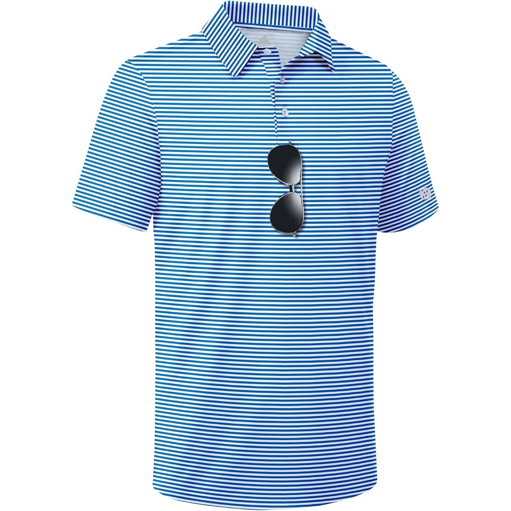 image:imageZITY 3 Pack Golf Shirts for Men Short Sleeve UPF 50 Performance Moisture Wicking Casual Striped Collared Polo ShirtsBlue Striped