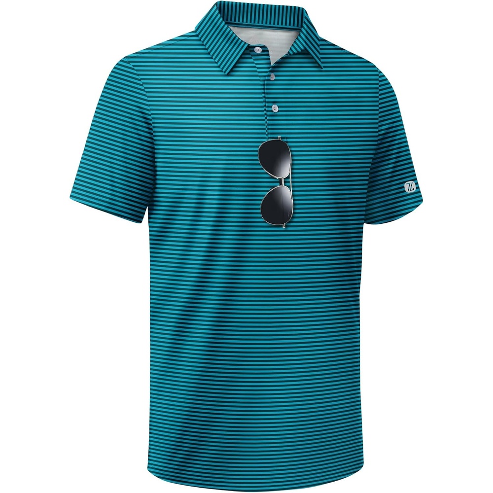 image:imageZITY 3 Pack Golf Shirts for Men Short Sleeve UPF 50 Performance Moisture Wicking Casual Striped Collared Polo ShirtsDark Blue Green Striped