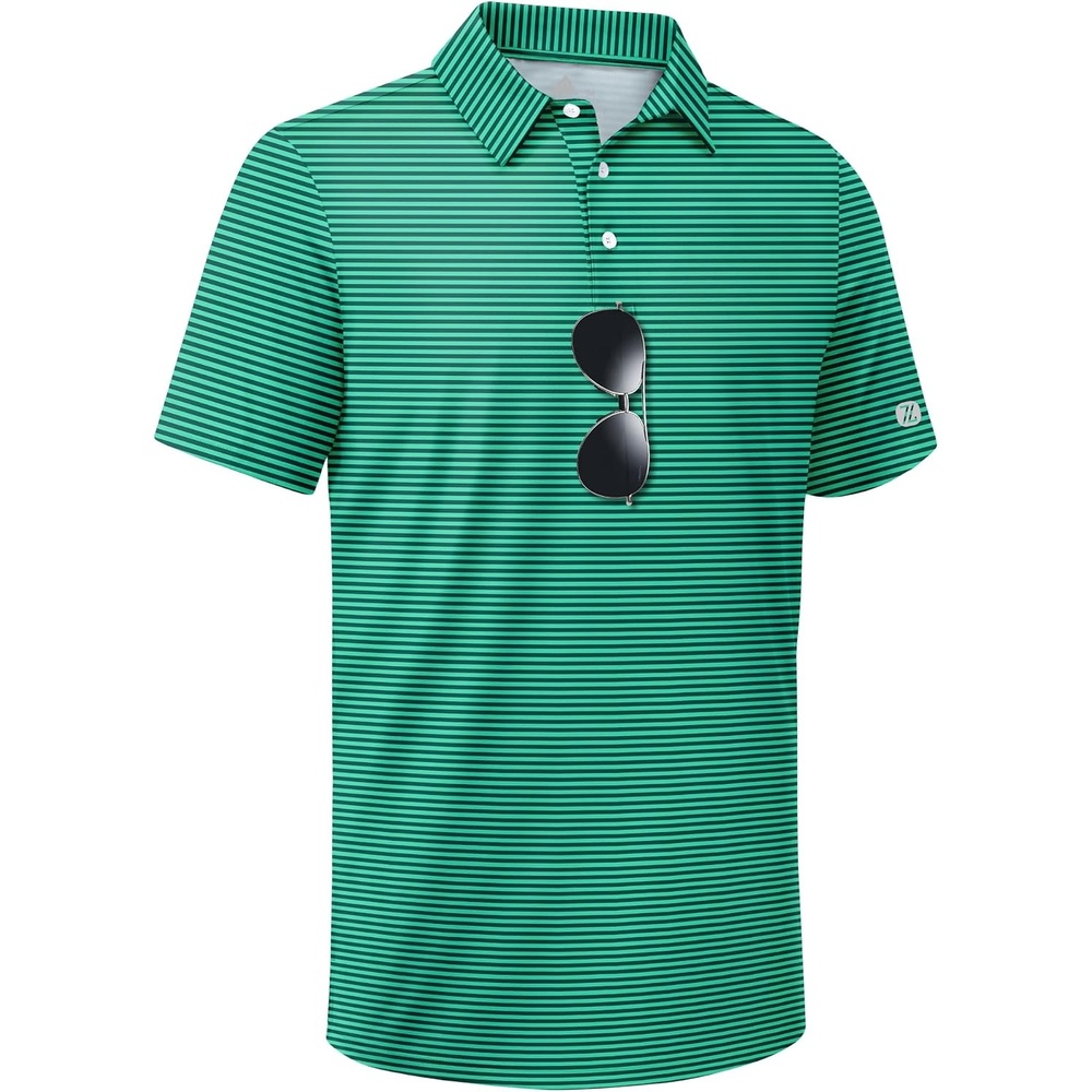 image:imageZITY 3 Pack Golf Shirts for Men Short Sleeve UPF 50 Performance Moisture Wicking Casual Striped Collared Polo ShirtsGreen Striped