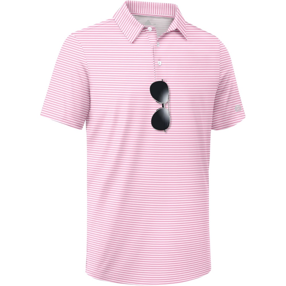 image:imageZITY 3 Pack Golf Shirts for Men Short Sleeve UPF 50 Performance Moisture Wicking Casual Striped Collared Polo ShirtsPink Striped
