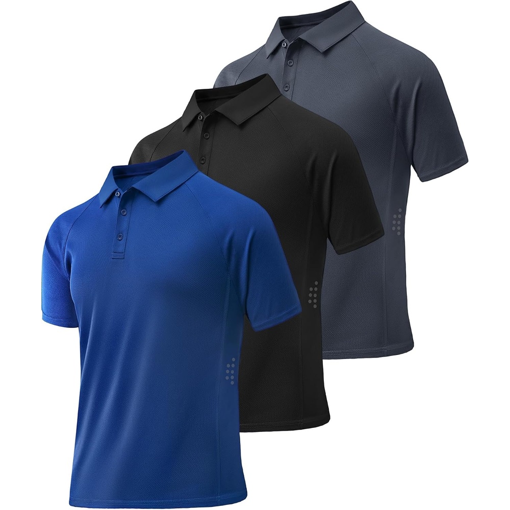 image:imageZITY 3 Pack Mens Polo Shirts Short Sleeve Performance Moisture Wicking Business Casual Athletic Collared Golf Shirts for MenBlackgreyroyal Blue