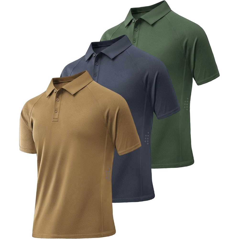image:imageZITY 3 Pack Mens Polo Shirts Short Sleeve Performance Moisture Wicking Business Casual Athletic Collared Golf Shirts for MenGreyarmy Greenkhaki