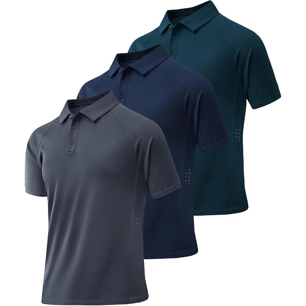 image:imageZITY 3 Pack Mens Polo Shirts Short Sleeve Performance Moisture Wicking Business Casual Athletic Collared Golf Shirts for MenGreynavydark Teal Blue