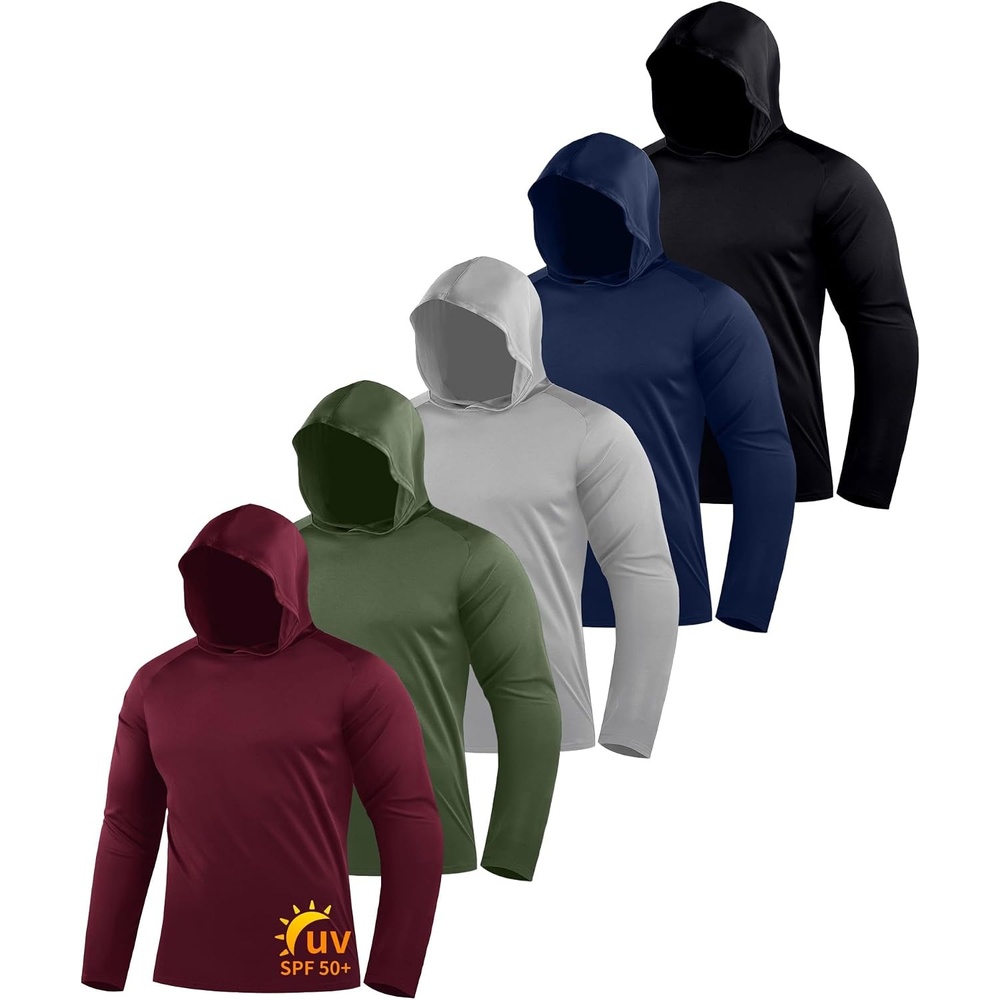 image:imageZITY 5 Pack Mens Sun Protection Long Sleeve Hoodie Shirts UPF 50 Fishing Shirts Lightweight Athletic Rash Guard SweatshirtsDarkredArmygreenLightgreyDarkblueBlack