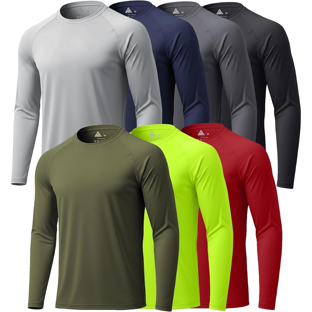image:imageZITY 7 Pack Long Sleeve Shirts for Men UPF 50 Sun Protection TShirt Active Crew Neck Tee Workout Tops7packarmygreenWineredLightgrayDarkgrayBlackDarkblueNeongreen